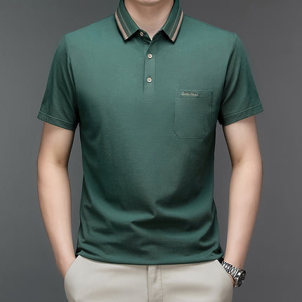 Dial Mouse Men's Summer New Men's Short-Sleeved Lapel Solid Color Polo Shirt Business Pocket Pure Cotton T-Shirt Top