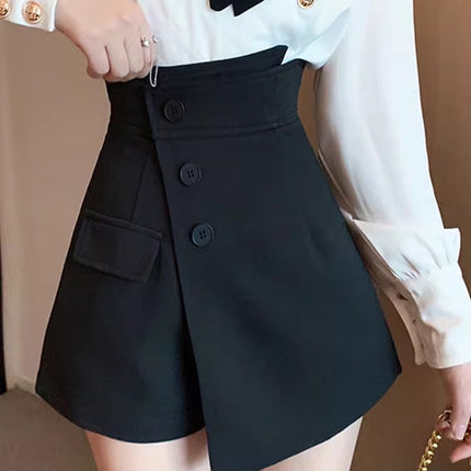Shorts Women's Spring 2024 New chubby girl plus size High Waist Casual Pants Design Button Slim A- shaped Wide Leg Pants
