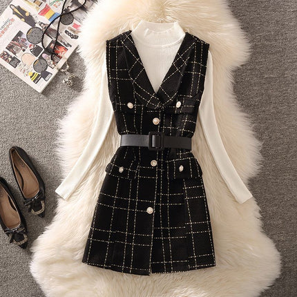 2024 autumn new small tall suit age-reducing foreign style wool vest slim high waist shorts three-piece set