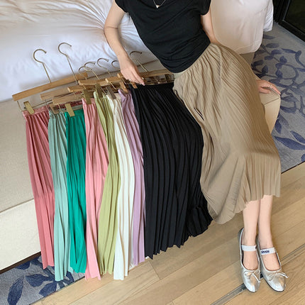 Simple Multi-color New Pleated Skirt Skirt Women's High Waist Slimming Solid Color Draped Mid-length Pleated Skirt