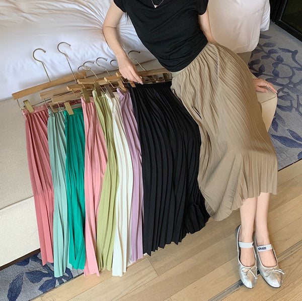 Simple Multi-color New Pleated Skirt Skirt Women's High Waist Slimming Solid Color Draped Mid-length Pleated Skirt
