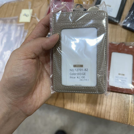 Fashion Genuine Leather Hangtag One-sided ID badge Wrist Wear Drawable Waist Card Bag Japanese and Korean Work Card Set