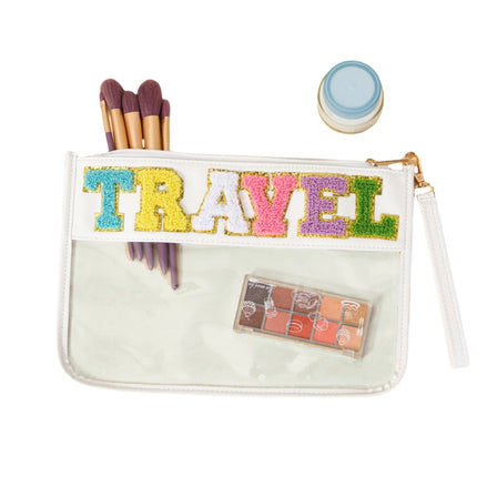 Cross-border Exclusive Explosive Towel Embroidered Letter Transparent PVC Cosmetic Bag PU Portable Storage Bag Sniffer Bag Envelope Bag