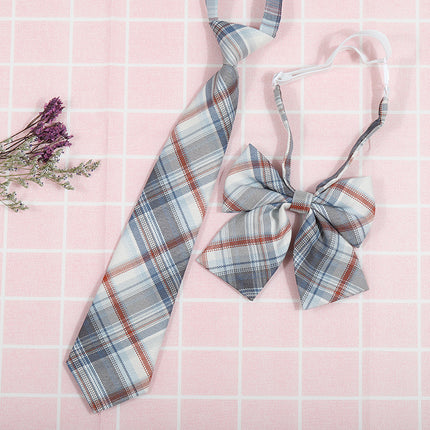 Japanese and Korean striped jk/dk college style men's and women's red cyanotic gray blue shirt accessories tie-free collar set