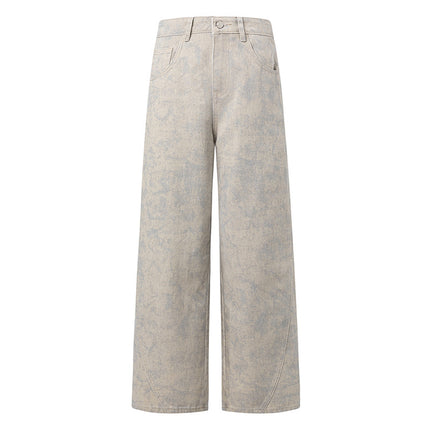 American High Street Tie-Dye Wide-Leg Jeans for Women 2025 Summer New High-Waisted Loose Slimming Look Straight Pants
