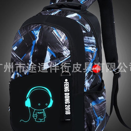 Cross-Border Lightweight Waterproof Casual Printed School Bag Junior High School Student Backpack Luminous Safety Burden-Reducing Computer Backpack
