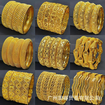 24K Gold Dubai Stereo Carved Buckle Bracelet Non-Fading Women's Middle East Dubai Jewelry Vietnamese Sand Gold Bracelet