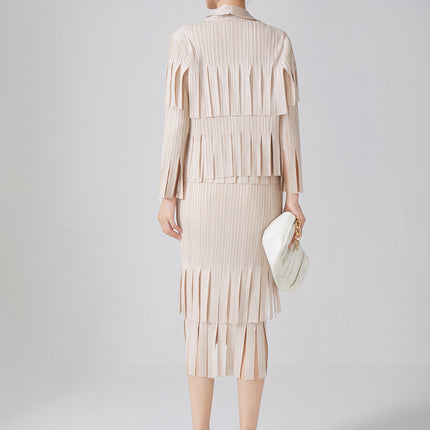 Women's Elegant Fashion Suit Women's High-End Tassel Sleeveless Dress Cardigan Shawl Jacket Miyake Two-Piece Spring Set