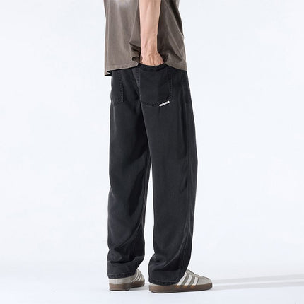 Danbani Thin Lyocell New Black Retro Jeans Men's Trendy American Straight-Leg Drape Floor-Length Pants