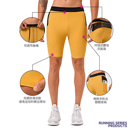 Cross-Border Amazon Spot Nylon High-Elastic Cross-Country Running Sports Quarter Shorts with Inner Liner Compression Pants Quick-Drying Pants