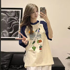 T462 fruit navy blue and apricot / M