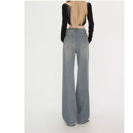 American Style Retro Wide Leg Jeans Women's Fashion All-match New High Waist Dipped Loose Narrow Version Straight Long Pants