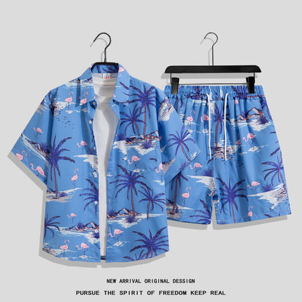 Men's Ins Summer Loose Short-Sleeved Shorts Suit Trendy and Handsome Beach Floral Couple Clothes Hawaiian Style Shirt