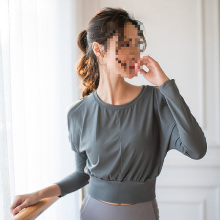 New Spring and Autumn Sports Yoga Clothes Fitness Running Ribbed Off-Shoulder Long Sleeve Loose Waist Women's t Sports Yoga Clothes