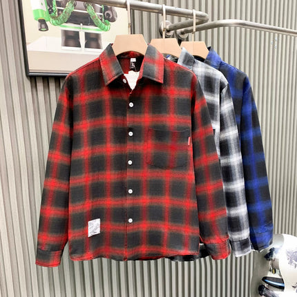 Letter printed plaid shirt men's spring and summer fast hand online celebrity same slim-fit long sleeve shirt thin coat fashion