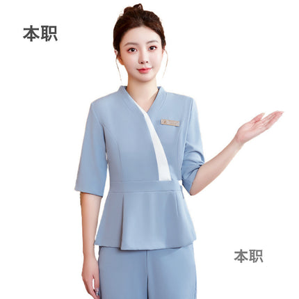 [Beauty Salon Robe] Female Beautician Work Clothes Foot Bath Club Foot Bath Nail Art Autumn and Winter Five-point Sleeve suit