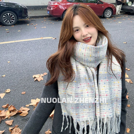 New Maillard Cashmere Plaid Scarf Women's Autumn and Winter Thickened Warm Shawl Dual-purpose Solid Color Student Scarf