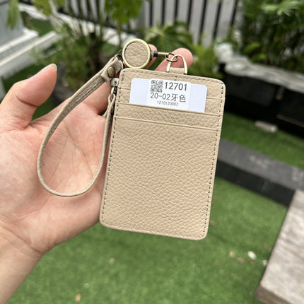 Fashion Genuine Leather Hangtag One-sided ID badge Wrist Wear Drawable Waist Card Bag Japanese and Korean Work Card Set