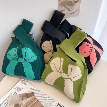 Knitted Handbag Women's Spring New Cartoon Woven Hand Bag Work Sundry Bag Gift Bag Lunch Bag