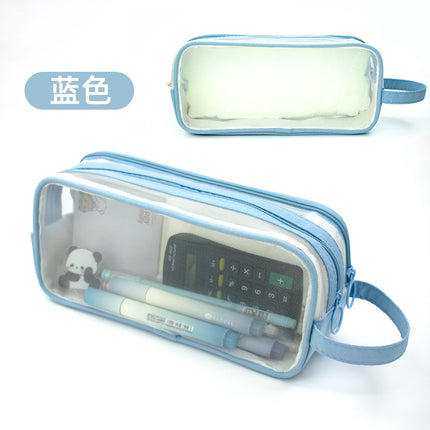 Double-layer Transparent Mesh Pencil Case Simple Multi-layer Portable Pencil Case Large Capacity Student Examination Stationery Storage Bag