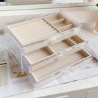 [beige] 3-layer jewelry box (with plastic inner drawer) / 24*14*10cm