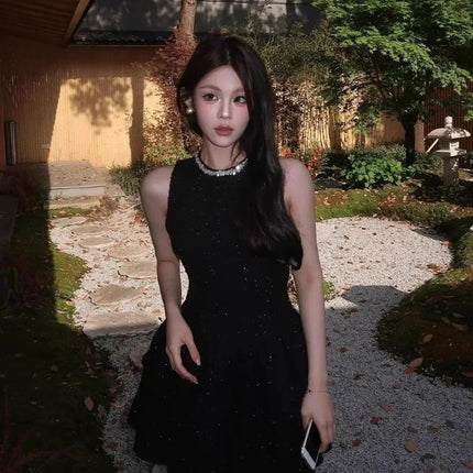 Beautiful Hot Girl Waist Dress Women's French Style Elegant Daughter High-End Little Black Dress Birthday Dress Short Skirt