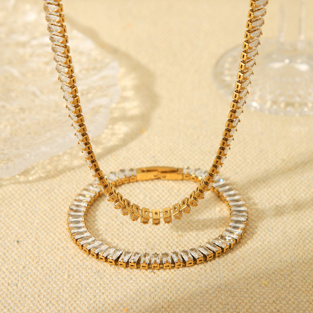 Cross-Border European and American Zircon Necklace Jewelry Women's High-End Versatile Clavicle Chain Full of Diamonds Stainless Steel Bracelet Titanium Steel Hand Jewelry
