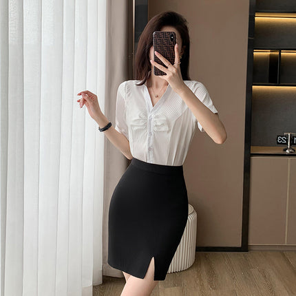 Summer New Business Wear Women's Suit Fashion Elegant Short-sleeved Shirt Dress Dress Jewelry Store Front Desk Work Clothes