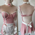 Dark pink [neck collar + headband + apron + skirt + t pants] / One size fits all