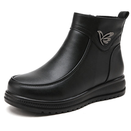 Mom's Shoes, Middle-Aged Autumn and Winter, Middle-Aged and Elderly Winter Velvet Non-Slip Warm Short Boots for the Elderly, Leather Shoes, Grandma's Cotton Shoes, Women's Shoes
