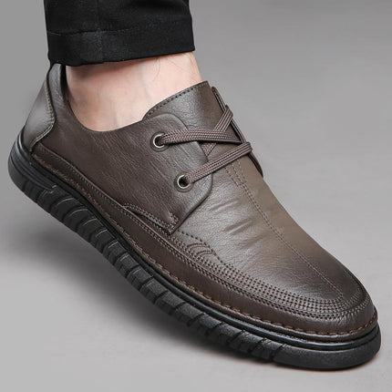 2023 Summer Men's Lace-Up Soft Leather Casual Shoes Hollow Cross-Border Rubber Sole Croc Shoes Baota Breathable Leather Sandals