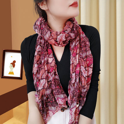 Spring and Summer Cotton Linen Pressed Pleated Leopard Scarf Women Autumn and Winter New Stylish Fashion Beach Scarf Shawl