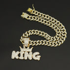 Gold pendant with 55CM diamond inlaid Cuban chain