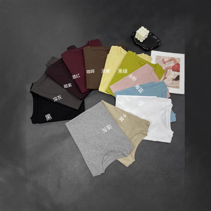 2025 summer new casual round neck solid color pullover short sleeve T-shirt women's top 5235