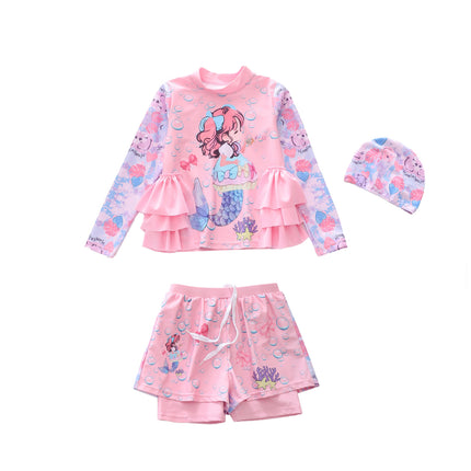 New Children's Swimsuit for Girls, Korean Style, Trendy Double-Layered Cover-Up Skirt, Two-Piece Swimwear for Baby Girls and Students