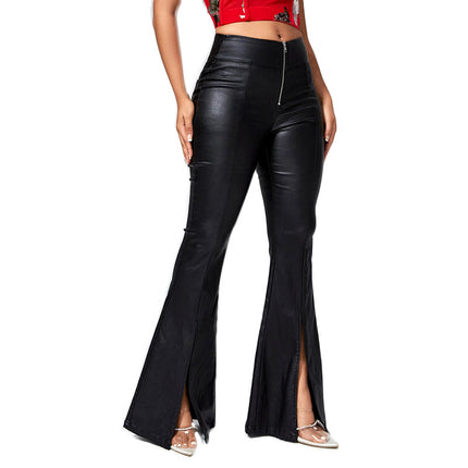 2025 Cross-Border Supply Women's Casual Leather Pants Pu Leather Slit Pants Amazon Wish Wholesale Supply Ready for Sale
