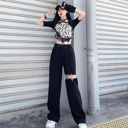 Summer Spicy Girl Street Fashion Hollow-Out Dress Pants Ins High Street Girl Stylish Thin Casual Pants Designer Pants