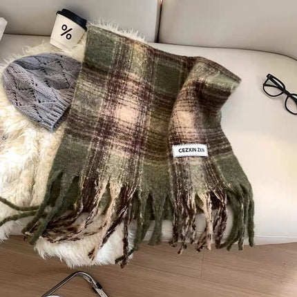 Cross-Border Imitation Cashmere Plaid Scarf for Women Autumn and Winter Thickened Warm Shawl Dual-Purpose Student Maillard Scarf Wholesale