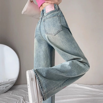 Wide Leg Jeans Women's 2024 Summer New High Waist Slimming Design Sense Dipped Splash Ink Straight Pants