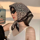 Beige leopard dot silk scarf / 68X68