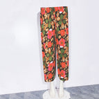 Bright red floral ice silk nine-point straight floral pants / One size fits all ( 40~82.5kg )