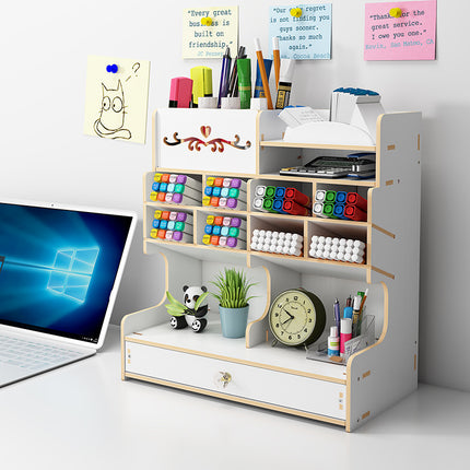 Wooden Pen Holder Storage Box Large Capacity Nordic Creative Fashion Multi-Compartment Pen Holder Office Desktop Storage Shelf