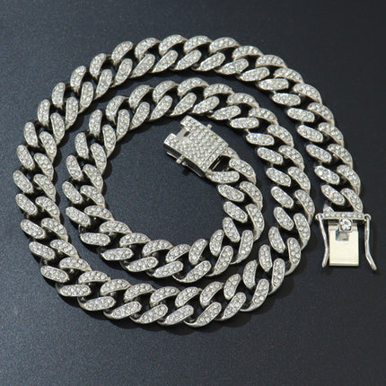 European and American Hip-Hop Diamond-Encrusted Cuban Chain Necklaces, Street Dance and Rap Wholesale Full Diamond Cuban Chain with Small Dragon Whiskers, Cross-Border