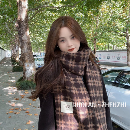 Factory new solid color haze blue scarf women's winter fluffy hair thickened students white students warm scarf