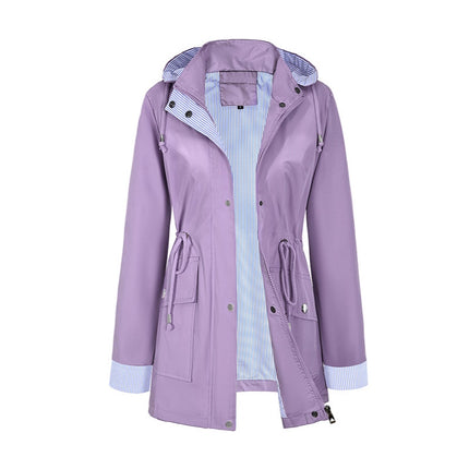 Cross-Border Supply Women's Casual Water-Repellent Jacket Women's Thin Mid-Length Windbreaker Factory Direct Supply to Amazon