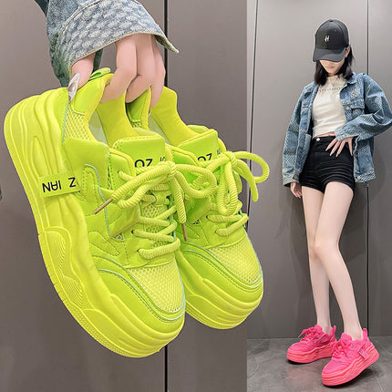 2024 Spring and Summer New Women's Shoes All-match Sports Casual Shoes Thick Sole Increased Platform Shoes Breathable Mesh Top Fashion Board Shoes