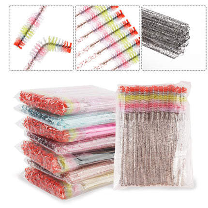 New 50-Pack Disposable Eyelash Brushes, Special for Eyelash Extensions, Crystal Handle Colorful Eyebrow Brushes, Factory Wholesale