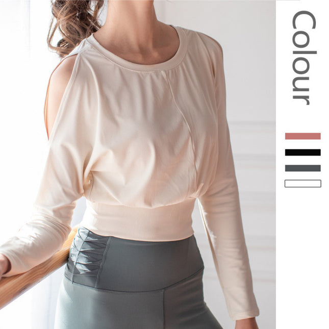 New Spring and Autumn Sports Yoga Clothes Fitness Running Ribbed Off-Shoulder Long Sleeve Loose Waist Women's t Sports Yoga Clothes