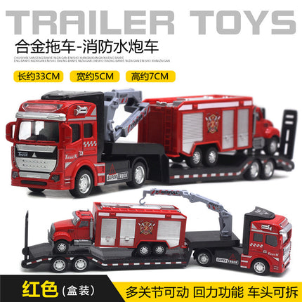 English packaging cross-border children alloy car vehicle trailer fire truck tank excavator pull back toy car