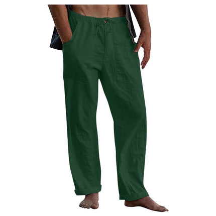 Cross-Border Men's Mint Green Linen Casual Pants, Loose Fit, Comfortable and Breathable, Simple Design for Everyday Use